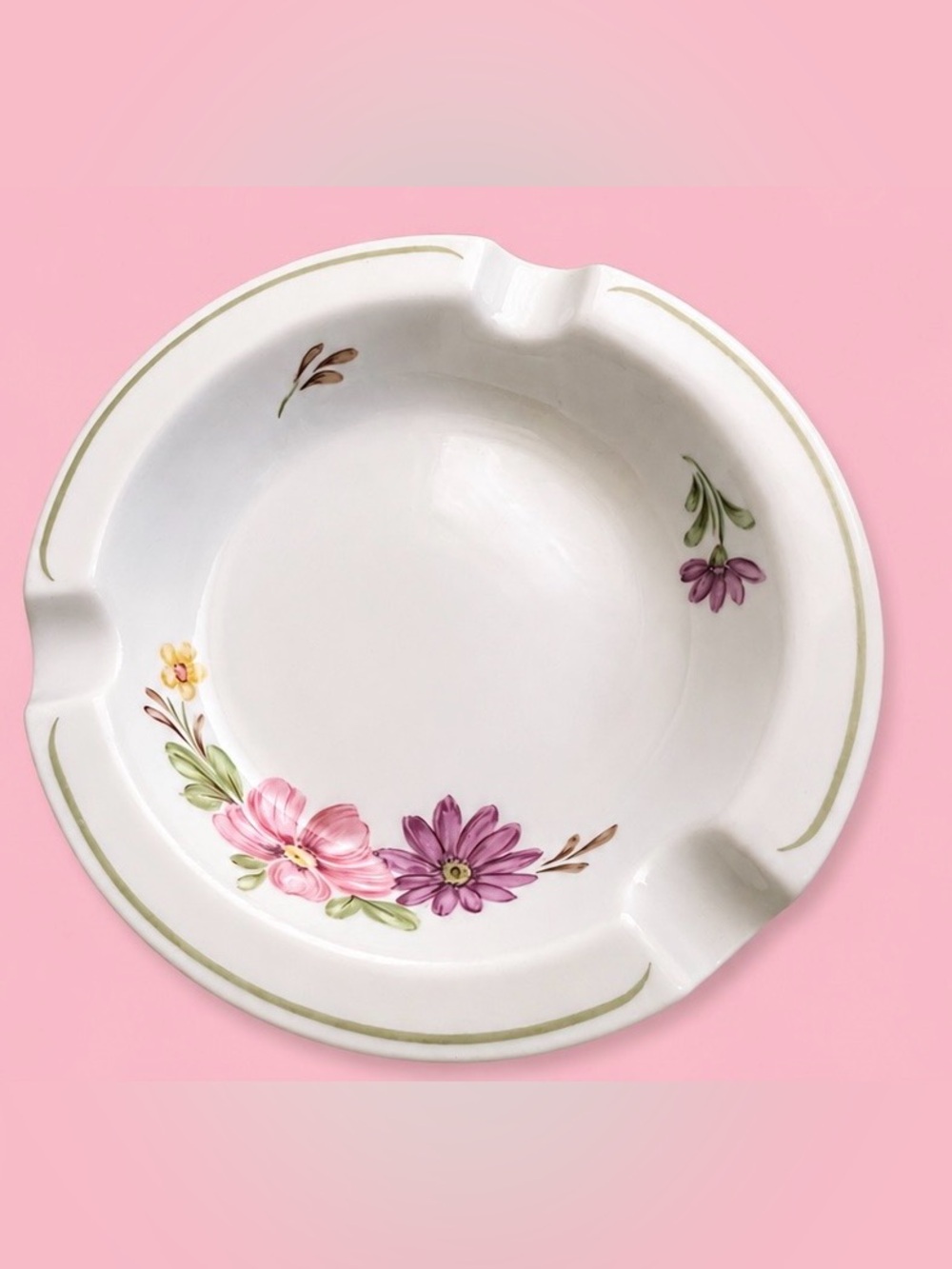 Floral Porcelain Ashtray - Pink & Purple Bloom